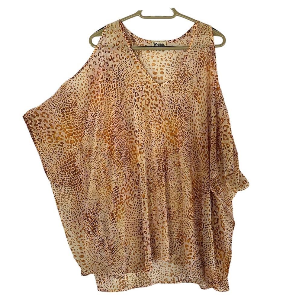 Show Me Your MuMu Peta Boo Tunic Kimono Cold Shoulder Ivory Orange Leopard Med